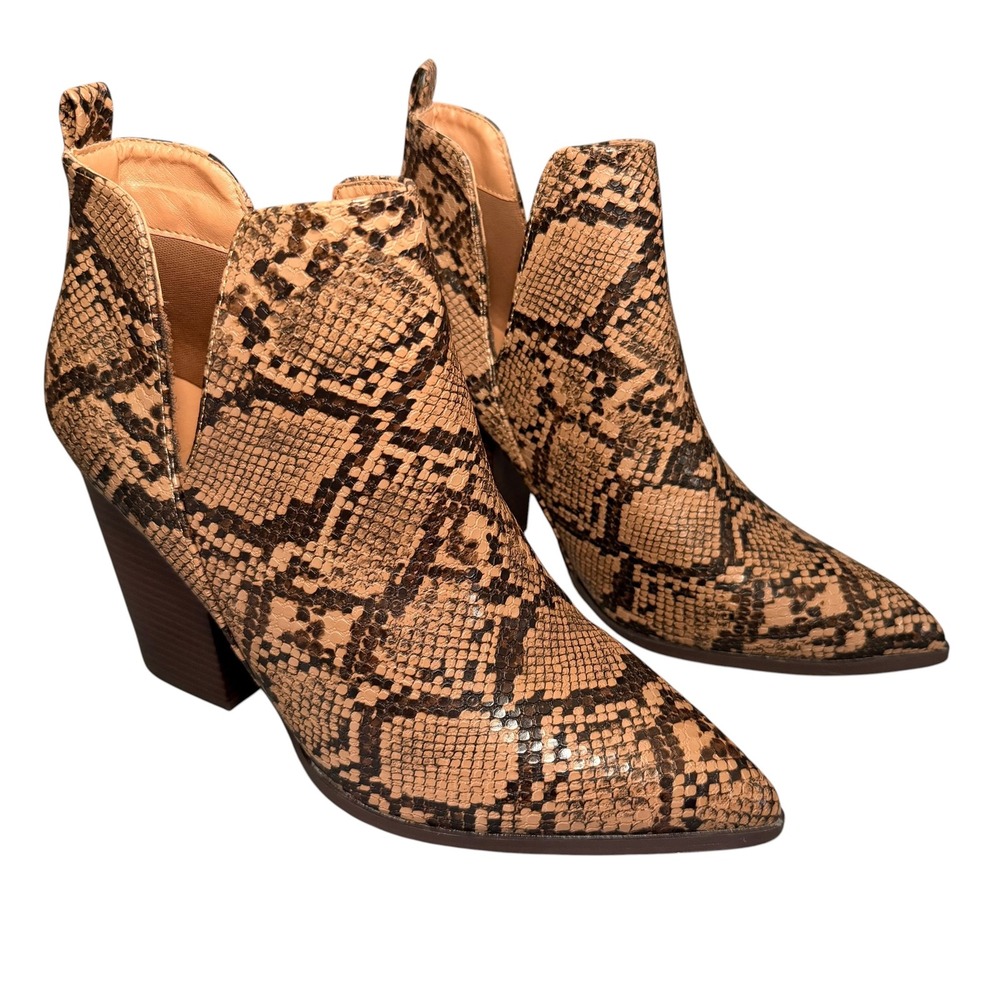 Mata Celeste-5 Ankle Boots Women 9 Tan Brown Snakeskin Cutout Booties Cowgirl‎